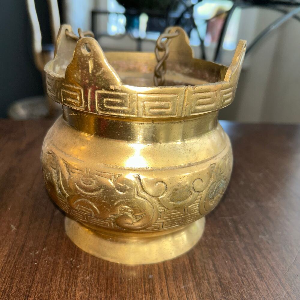 Vintage Chinese Brass Ritual Pot hanging